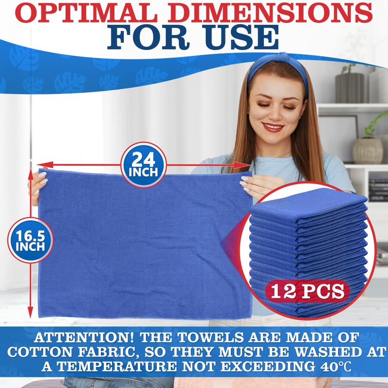 Reluen Huck Towels -12 Pack 24"x16.5" Cotton Blue Shop Towels - Large Cotton Rags for Cleaning, Reusable Cloths for Kitchen, Bar, Garage, Housekeeping | Absorbent Cleaning Cloths for Wiping & Polishing - Image 2